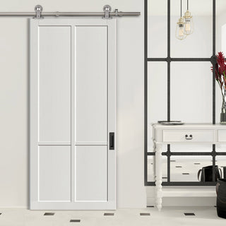 Image: Sirius Tubular Stainless Steel Track & Solid Wood Door - Eco-Urban® Bronx 4 Panel Door DD6315 - 6 Colour Options