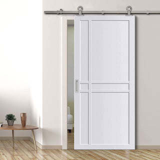 Image: Sirius Tubular Stainless Steel Track & Solid Wood Door - Eco-Urban® Glasgow 6 Panel Door DD6314 - 6 Colour Options