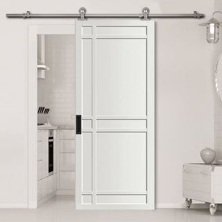 Image: Sirius Tubular Stainless Steel Track & Solid Wood Door - Eco-Urban® Leith 9 Panel Door DD6316 - 6 Colour Options