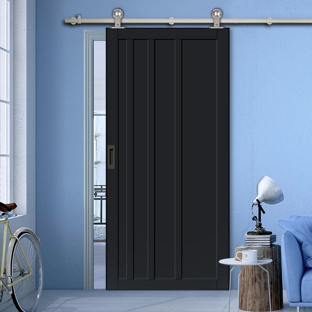 Sirius Tubular Stainless Steel Track & Solid Wood Door - Eco-Urban® Malmo 4 Panel Door DD6401 - 6 Colour Options