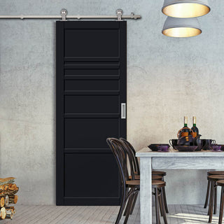 Image: Sirius Tubular Stainless Steel Track & Solid Wood Door - Eco-Urban® Oslo 7 Panel Door DD6400 - 6 Colour Options
