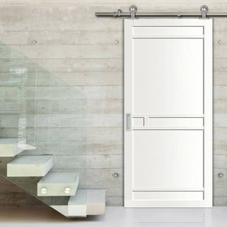 Image: Sirius Tubular Stainless Steel Track & Solid Wood Door - Eco-Urban® Sheffield 5 Panel Door DD6312 - 6 Colour Options