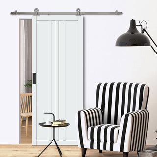 Image: Sirius Tubular Stainless Steel Track & Solid Wood Door - Eco-Urban® Skye 4 Panel Door DD6435 - 6 Colour Options