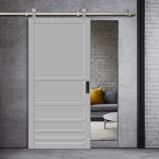 Image: Sirius Tubular Stainless Steel Track & Solid Wood Door - Eco-Urban® Stockholm 6 Panel Door DD6407 - 6 Colour Options