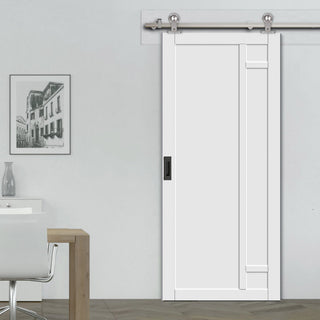 Image: Sirius Tubular Stainless Steel Track & Solid Wood Door - Eco-Urban® Suburban 4 Panel Door DD6411 - 6 Colour Options