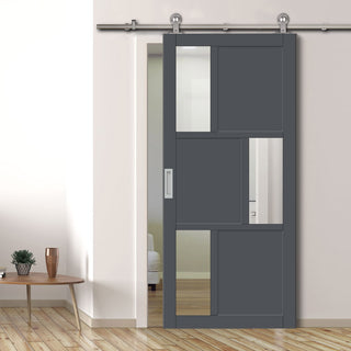 Image: Sirius Tubular Stainless Steel Track & Solid Wood Door - Eco-Urban® Tokyo 3 Pane 3 Panel Door DD6423G Clear Glass - 6 Colour Options