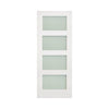 Top Mounted Stainless Steel Sliding Track & Double Door - Coventry White Primed Shaker Door - Opaque Glass