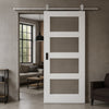 Top Mounted Stainless Steel Sliding Track & Door - Coventry White Primed Shaker Door - Clear Glass