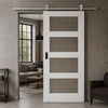 Top Mounted Stainless Steel Sliding Track & Door - Coventry White Primed Shaker Door - Clear Glass