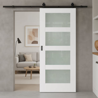 Image: Top Mounted Sliding Track & Door - Coventry White Primed Shaker Door - Frosted Glass