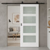 Top Mounted Sliding Track & Door - Coventry White Primed Shaker Door - Frosted Glass