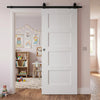 Top Mounted Black Sliding Track & Door - Shaker 4P Door - White Primed