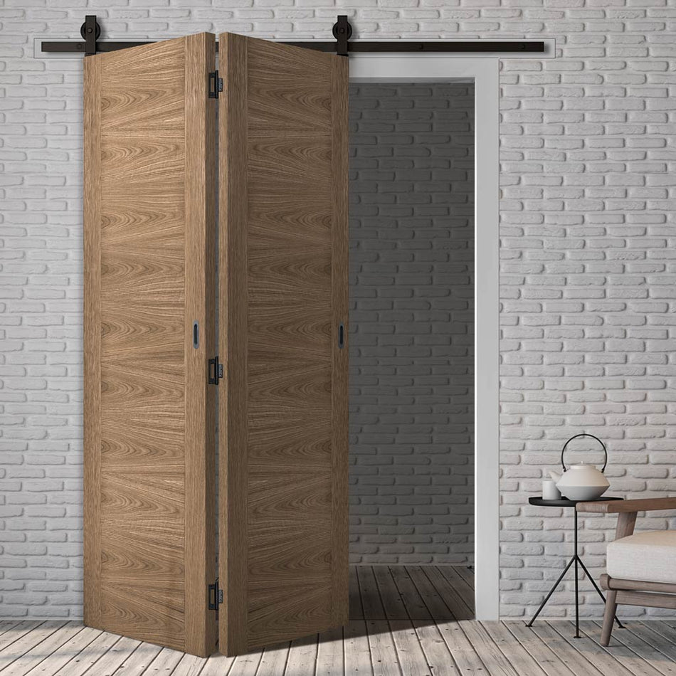 Sliding Top Mounted Black Folding Track & Double Door - Sofia Walnut Veneer Door - Prefinished