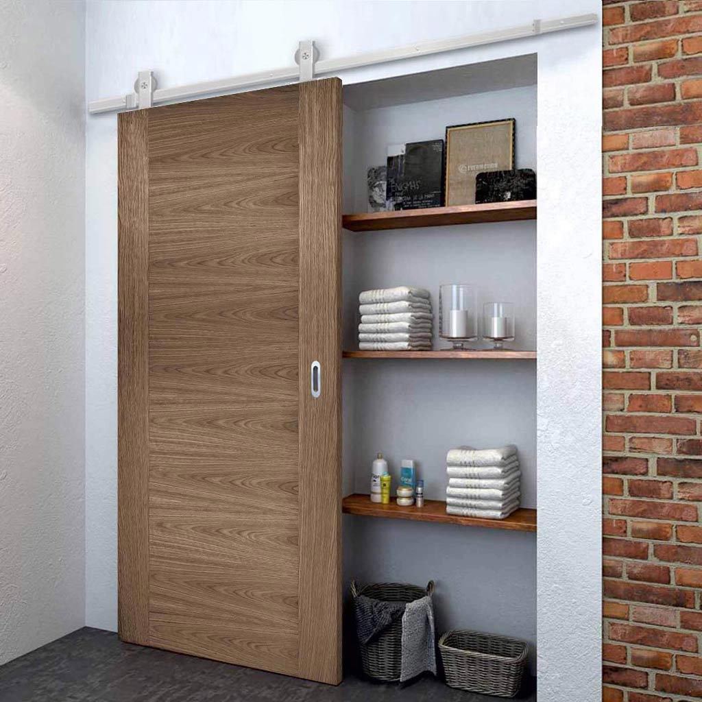 Top Mounted Stainless Steel Sliding Track & Door - Sofia Walnut Veneer Door - Prefinished