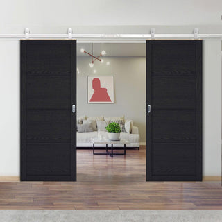 Image: Top Mounted Stainless Steel Sliding Track & Double Door - Soho 4 Panel Charcoal Doors - Prefinished