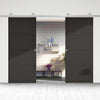 Top Mounted Stainless Steel Sliding Track & Double Door - Soho 4 Panel Black Primed Doors