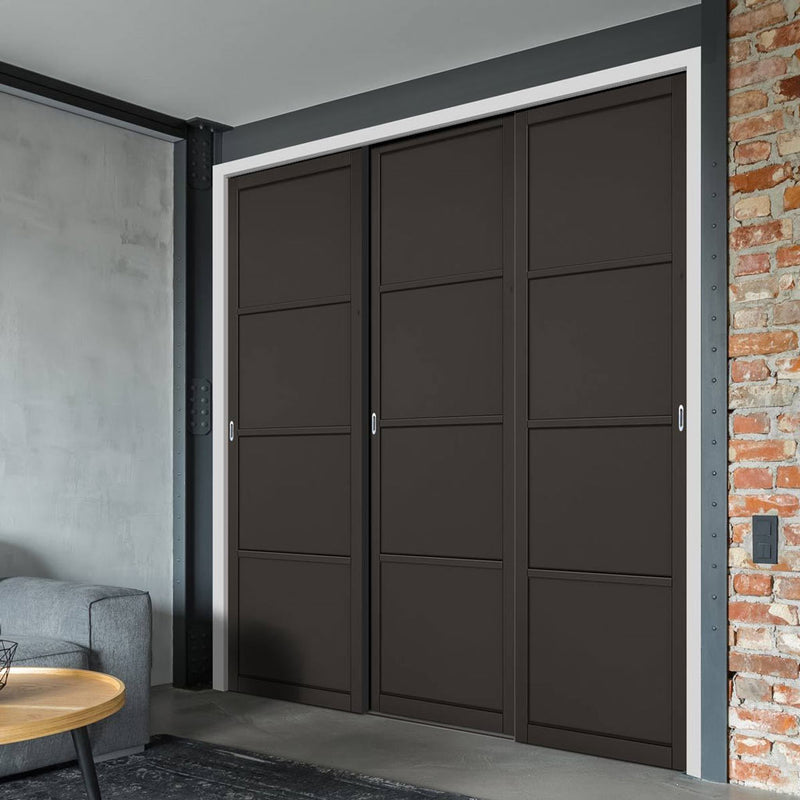 Minimalist Wardrobe Door & Frame Kit - Three Soho 4 Panel Doors - Black Painted - Prefinished