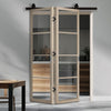 Sliding Top Mounted Black Folding Track & Double Door - Soho Blonde Oak Internal Door - Clear Glass - Prefinished