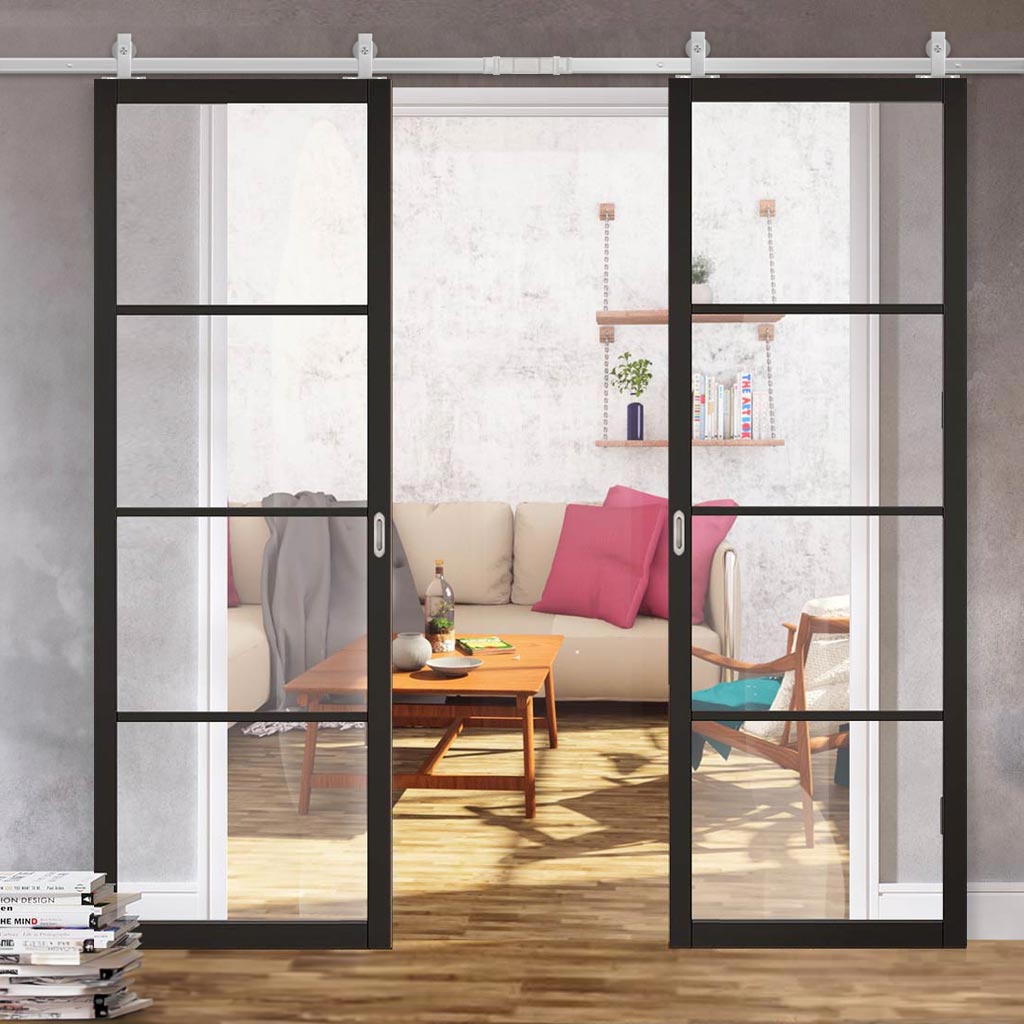 Top Mounted Stainless Steel Sliding Track & Double Door - Soho 4 Pane