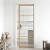 Soho 4 Pane Blonde Oak Primed Single Evokit Pocket Door - Clear Glass - Prefinished
