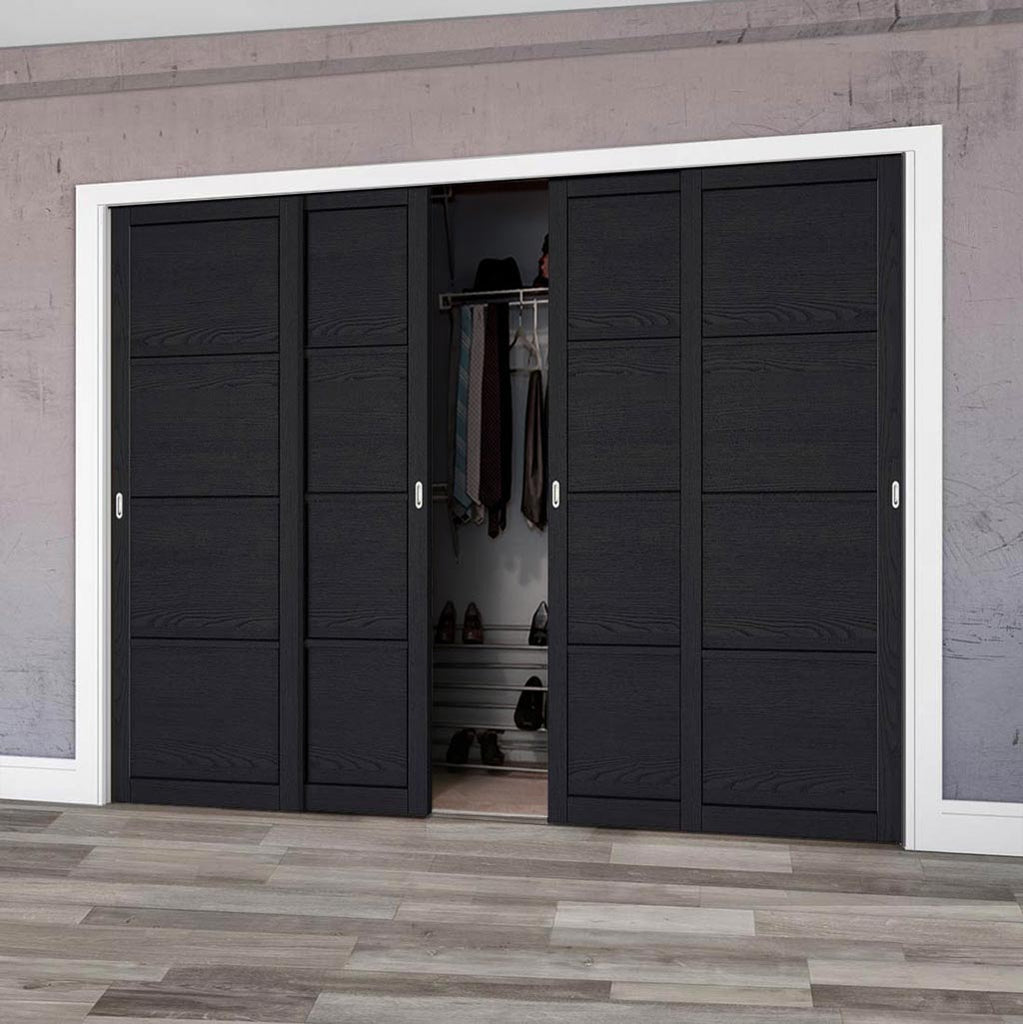 Minimalist Wardrobe Door & Frame Kit - Four Soho 4 Panel Charcoal Door - Prefinished