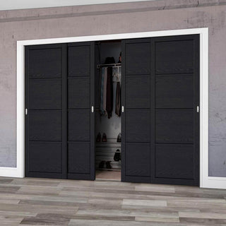 Image: Minimalist Wardrobe Door & Frame Kit - Four Soho 4 Panel Charcoal Door - Prefinished