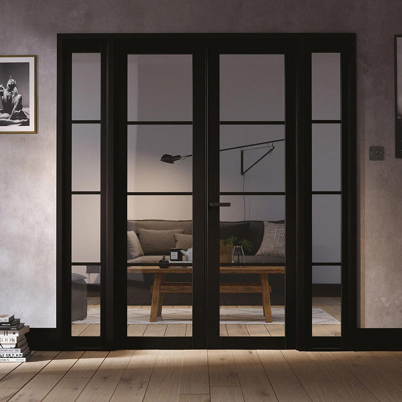 W6 Soho Room Divider Internal Door & Frame Kit - Clear Glass - Black Prefinished - 2031x1904mm Wide