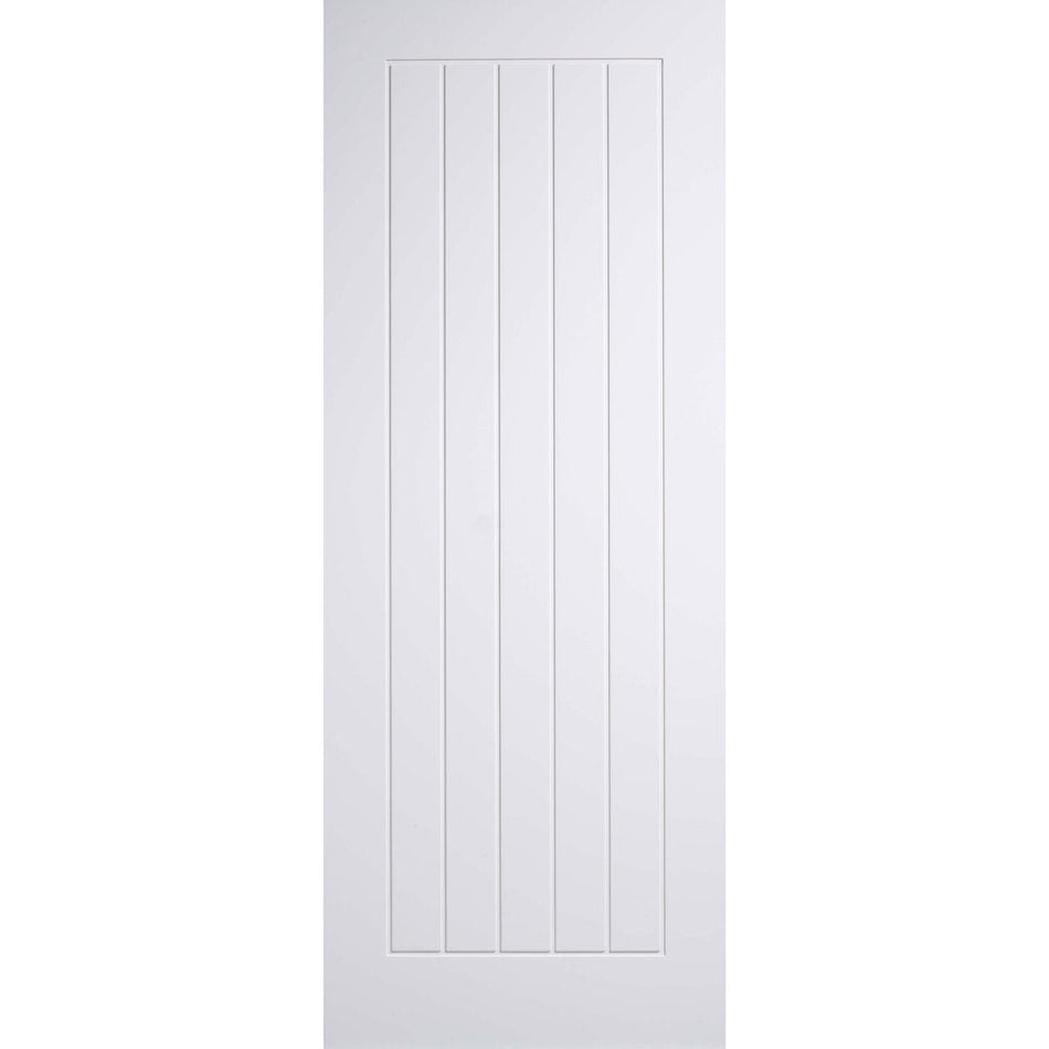 Top Mounted Black Sliding Track & Door - Mexicano White Primed Internal Door - Vertical Lining