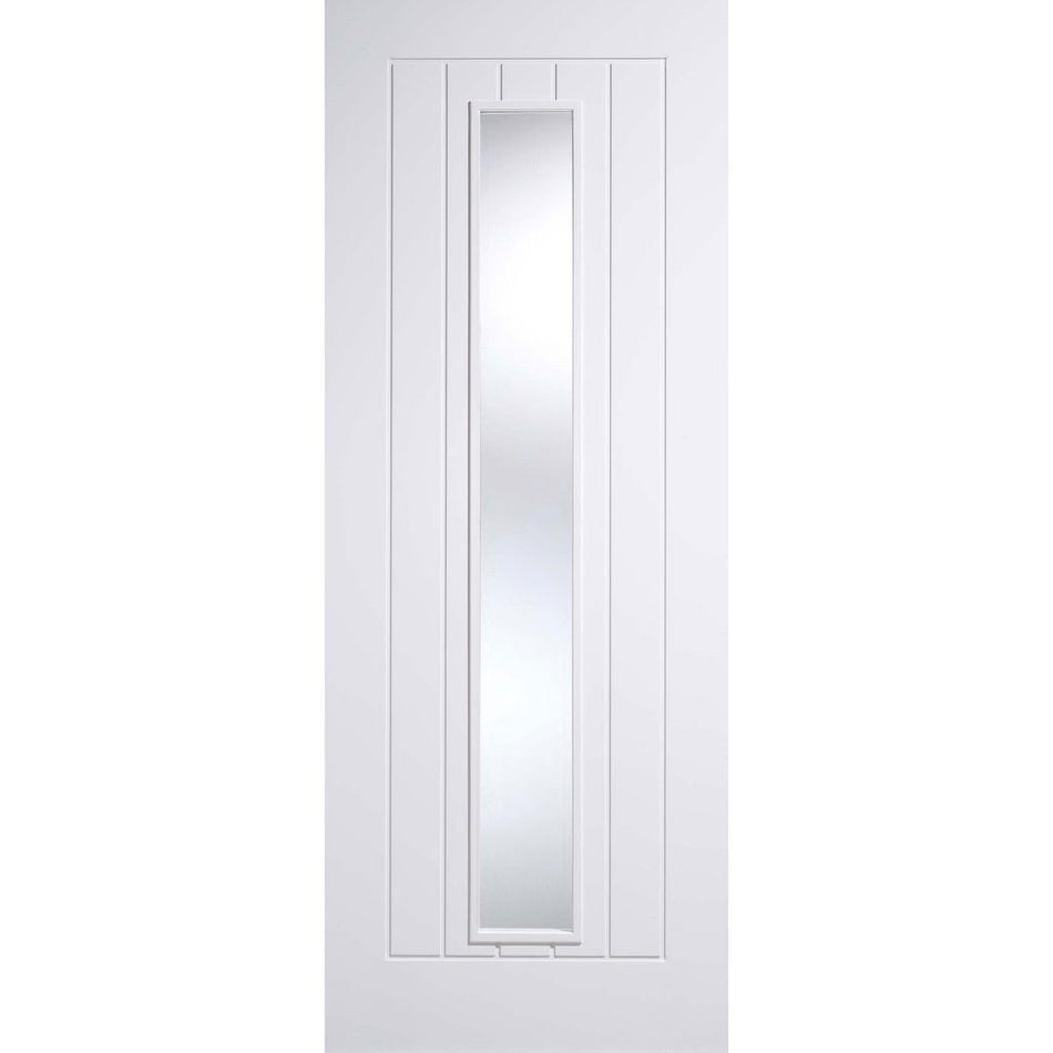 Mexicano Internal Door - Vertical Lining Clear Glass - White Primed