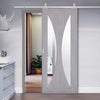 Top Mounted Stainless Steel Sliding Track & Sorrento Prefinished Light Grey Ash Door - Clear Glass