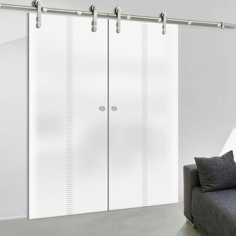 Double Glass Sliding Door - Solaris Tubular Stainless Steel Sliding Track & Spott 8mm Obscure Glass - Obscure Printed Design