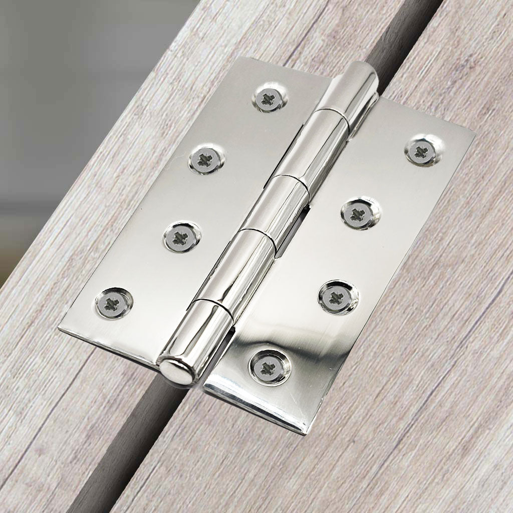 3x Ares Loft Style Polished Stainless Steel Hinges - 102x67mm