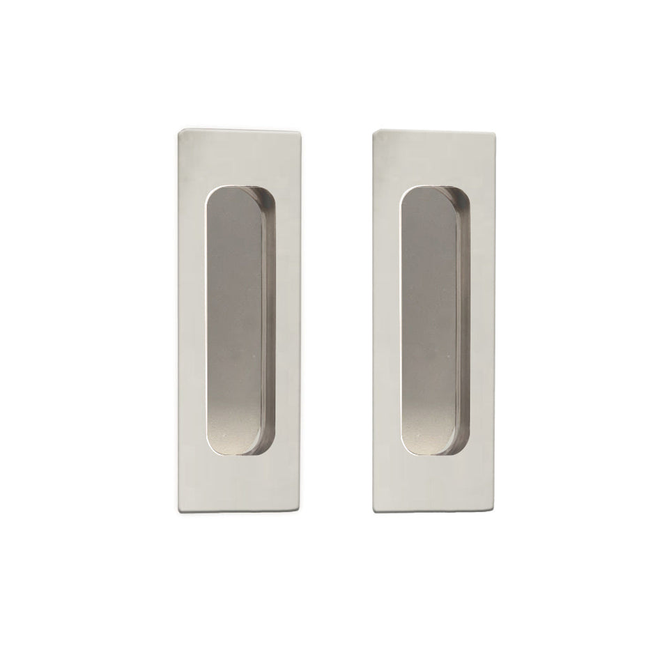 Chester 120mm Sliding Door Oblong Flush Pulls Pair and Single Finger Pull - Polished Stainless Steel