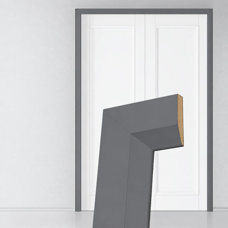 Made to Size Thruframe Interior Stormy Grey Primed Door Lining Frame and Modern Architrave Set - Suits Double Fire Doors