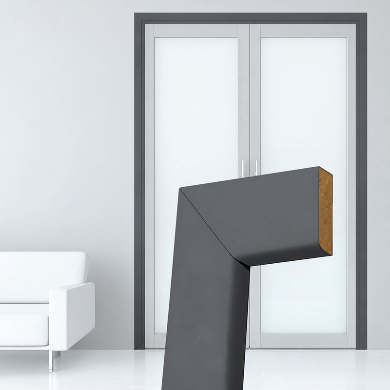 Made to Size Thruframe Interior Stormy Grey Primed Door Lining Frame and Simple Architrave Set - Suits Double Fire Doors