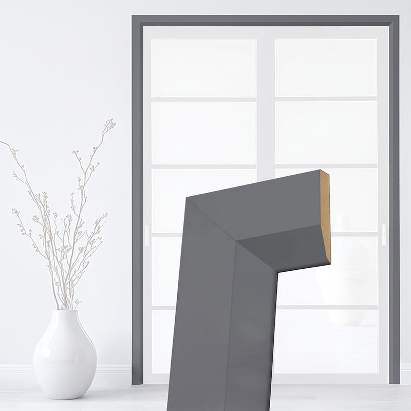 Made to Size Thruframe Interior Stormy Grey Primed Door Lining Frame and Modern Architrave Set - Suits Double Doors