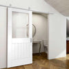 Top Mounted Stainless Steel Sliding Track & Door - Suffolk Door - Clear Glass - White Primed
