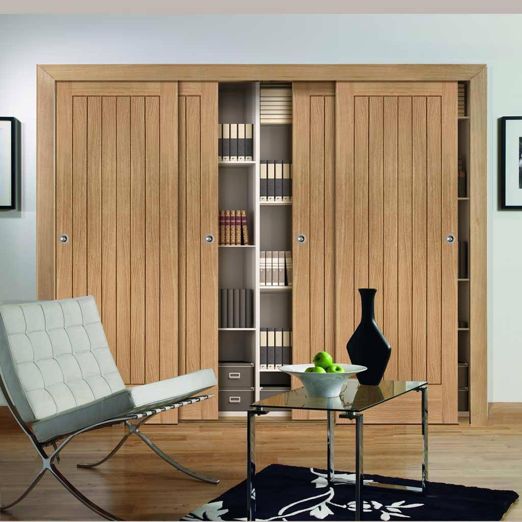 Minimalist Wardrobe Door & Frame Kit - Four Suffolk Essential Oak Door - Unfinished