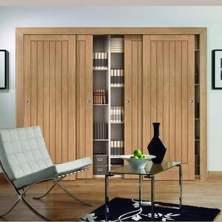 Image: Minimalist Wardrobe Door & Frame Kit - Four Suffolk Essential Oak Door - Unfinished