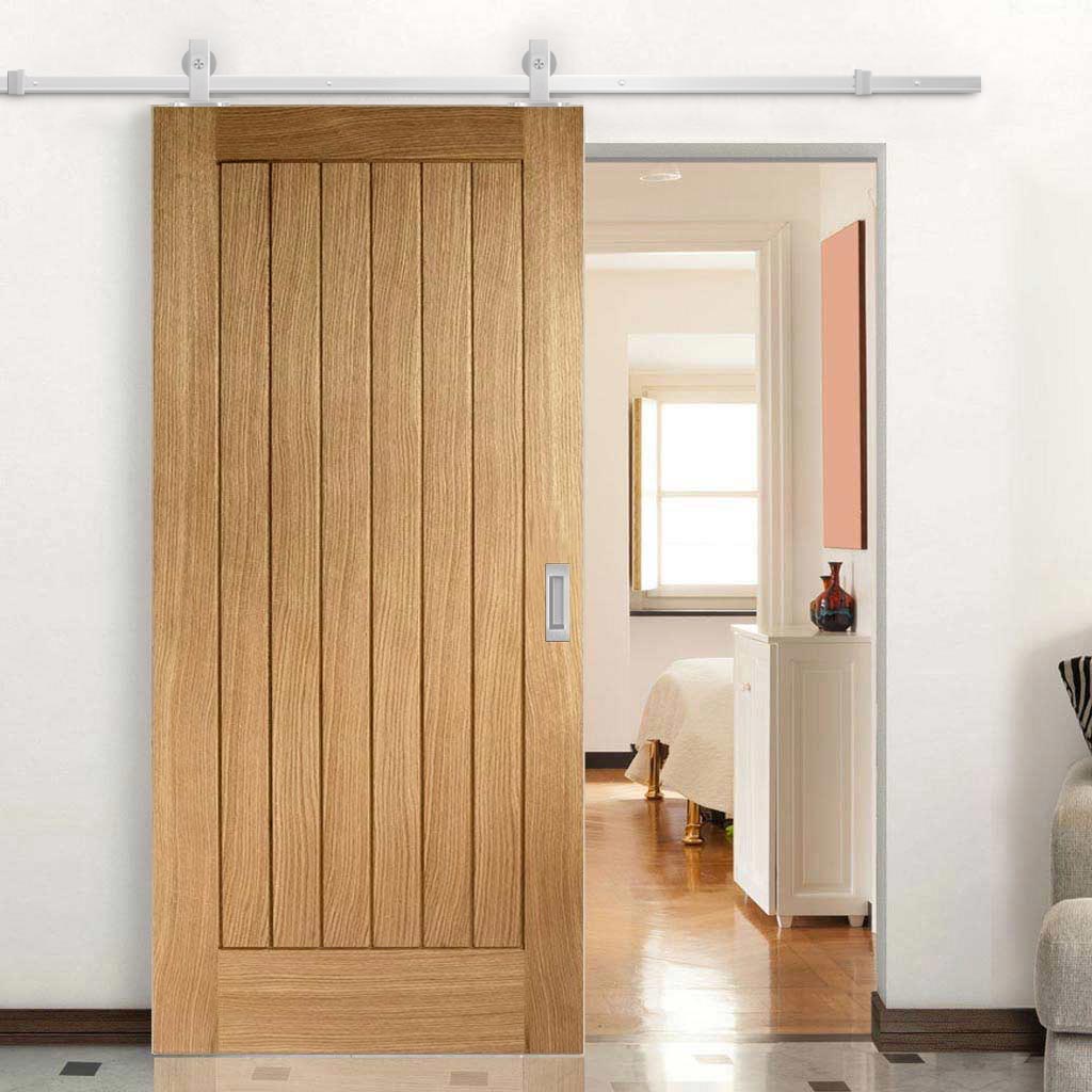 Top Mounted Stainless Steel Sliding Track & Door - Suffolk Essential Oak Door - Unfinished