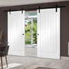 Double Sliding Door & Black Barn Track - Suffolk Flush Doors - White Primed