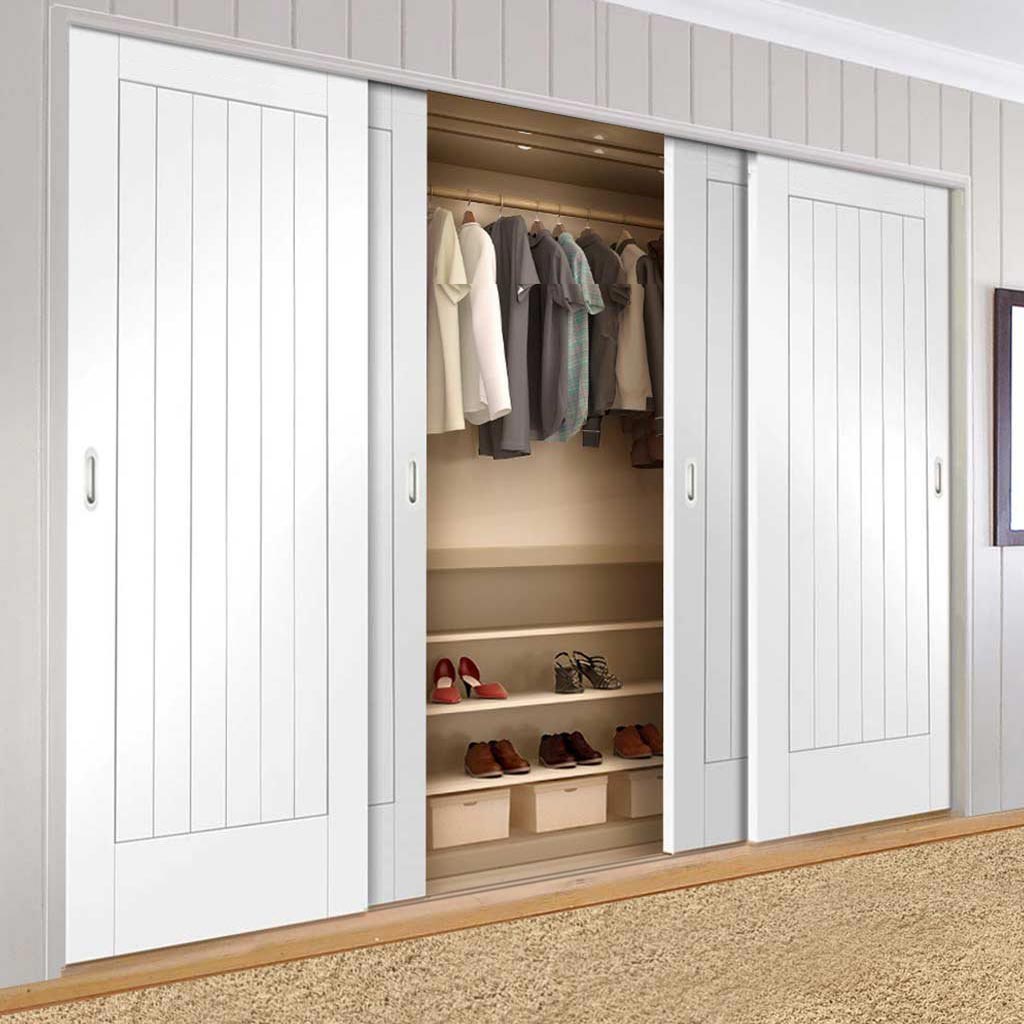 Minimalist Wardrobe Door & Frame Kit - Four Suffolk Flush Doors - White Primed