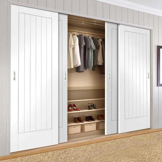 Image: Minimalist Wardrobe Door & Frame Kit - Four Suffolk Flush Doors - White Primed