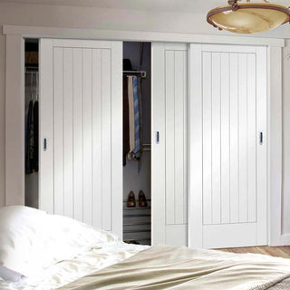 Image: Minimalist Wardrobe Door & Frame Kit - Three Suffolk Flush Doors - White Primed