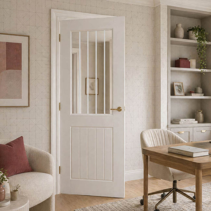 Mexicano Textured Moulded - Clear Glass with Frosted Lines - White Primed