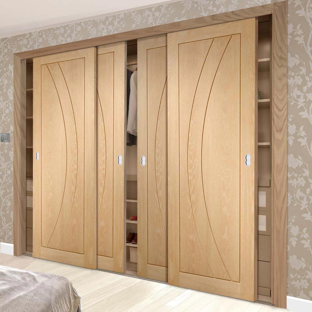 Minimalist Wardrobe Door & Frame Kit - Four Salerno Oak Flush Doors - Prefinished