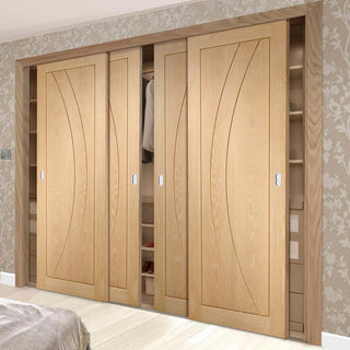 Image: Minimalist Wardrobe Door & Frame Kit - Four Salerno Oak Flush Doors - Prefinished