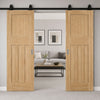 Top Mounted Black Sliding Track & Double Door - Value 1930's Oak Shaker Internal Door - Unfinished