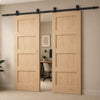 Top Mounted Black Sliding Track & Double Door - Value Classic Oak Shaker Internal Door - Unfinished