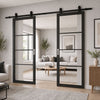 Top Mounted Black Sliding Track & Double Door - Value Industrial Glazed Door - Black Primed